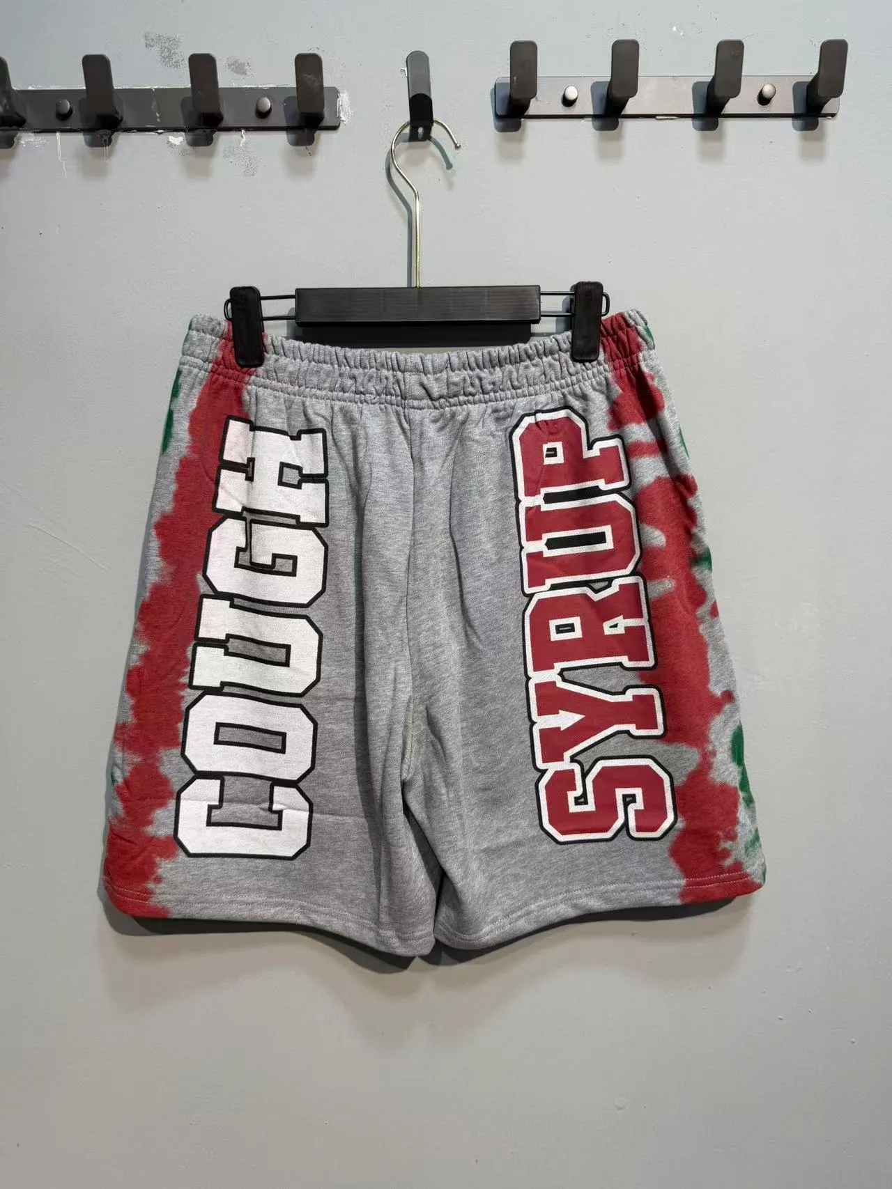 Multicolor Tie-Dye Side Panels Bold Vertical And Horizontal Text Graphics Shorts