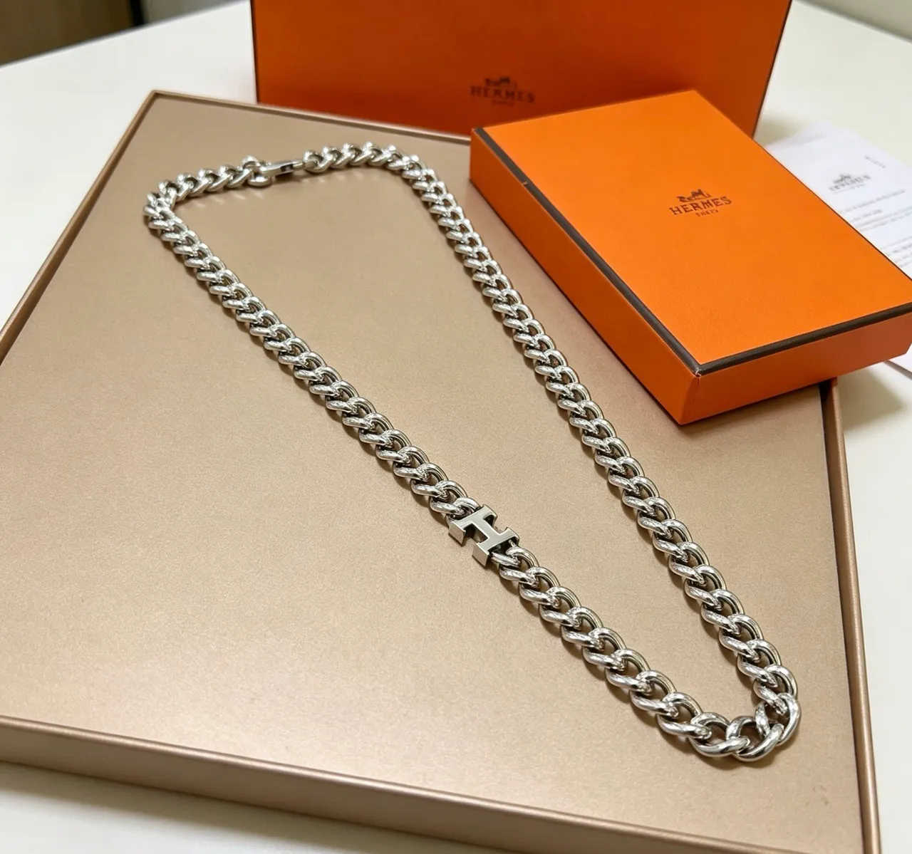 Hermès Collier H Silver Curb-Link Necklace