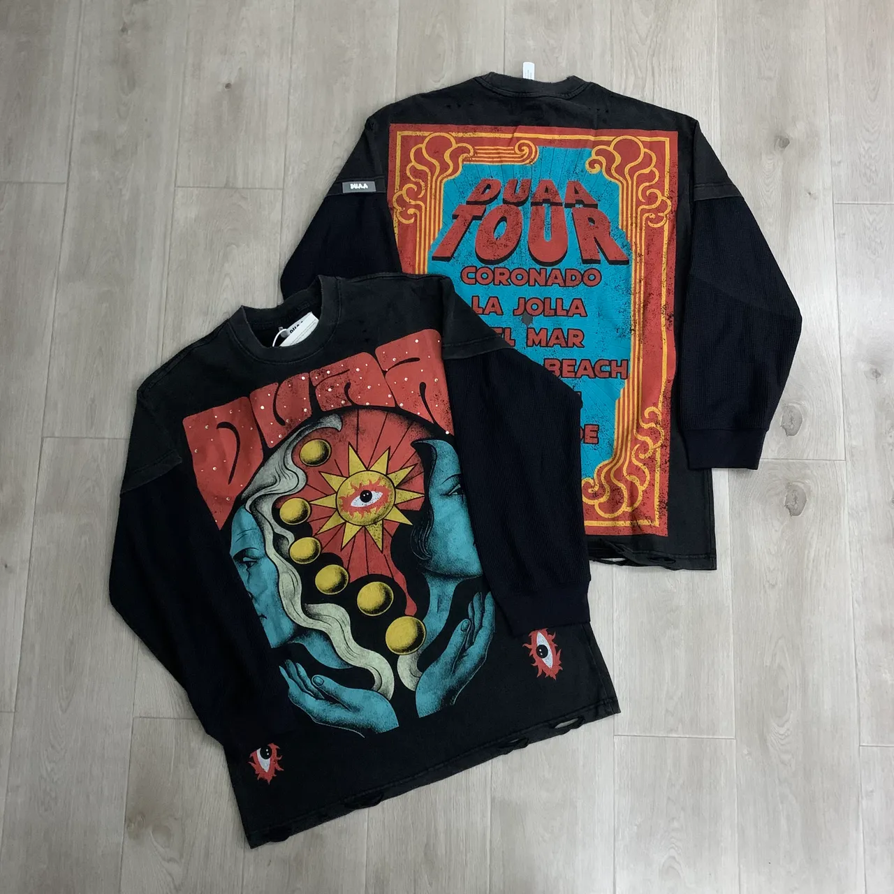 DUAA Distressed Black Graphic Print Crewneck Sweater