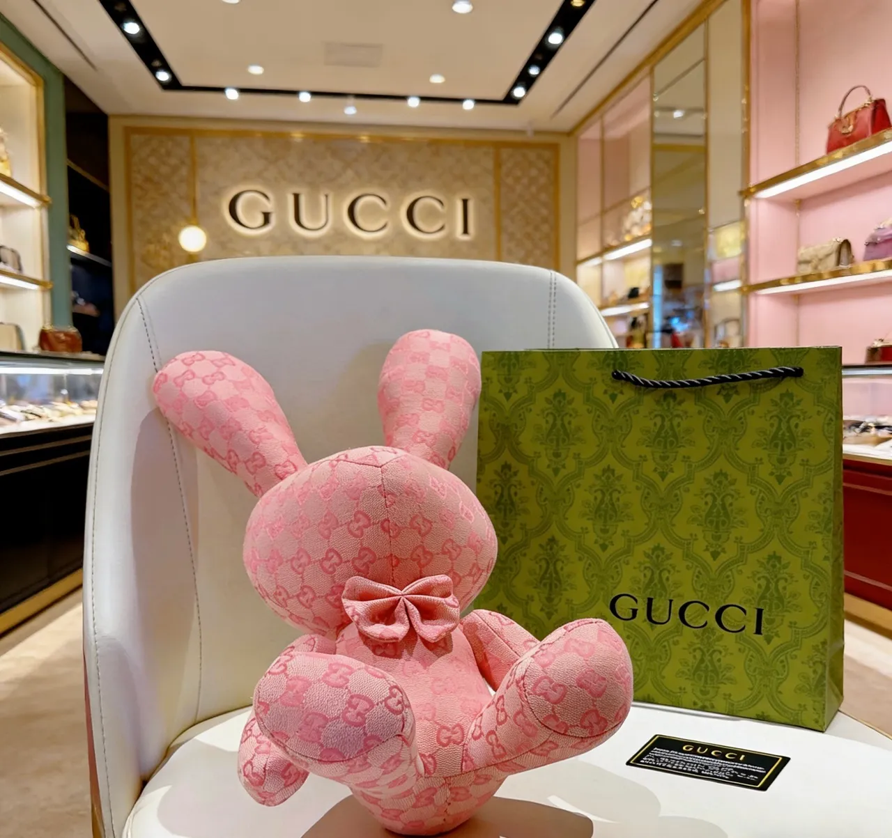 Gucci Pink Plush Monogrammed Handbag