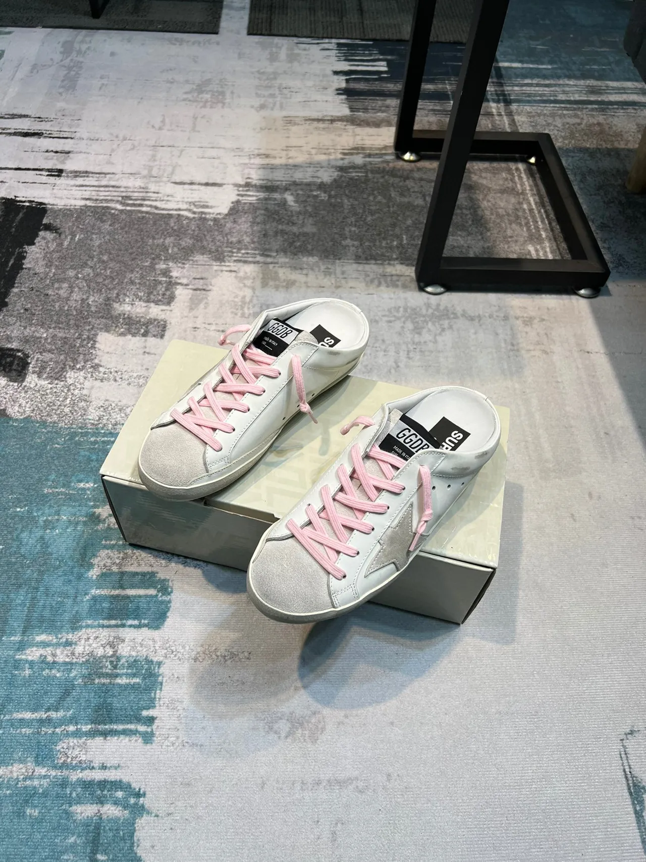 Golden Goose Super-Star Mule White Pink Distressed Leather Laces Lifestyle Sneakers