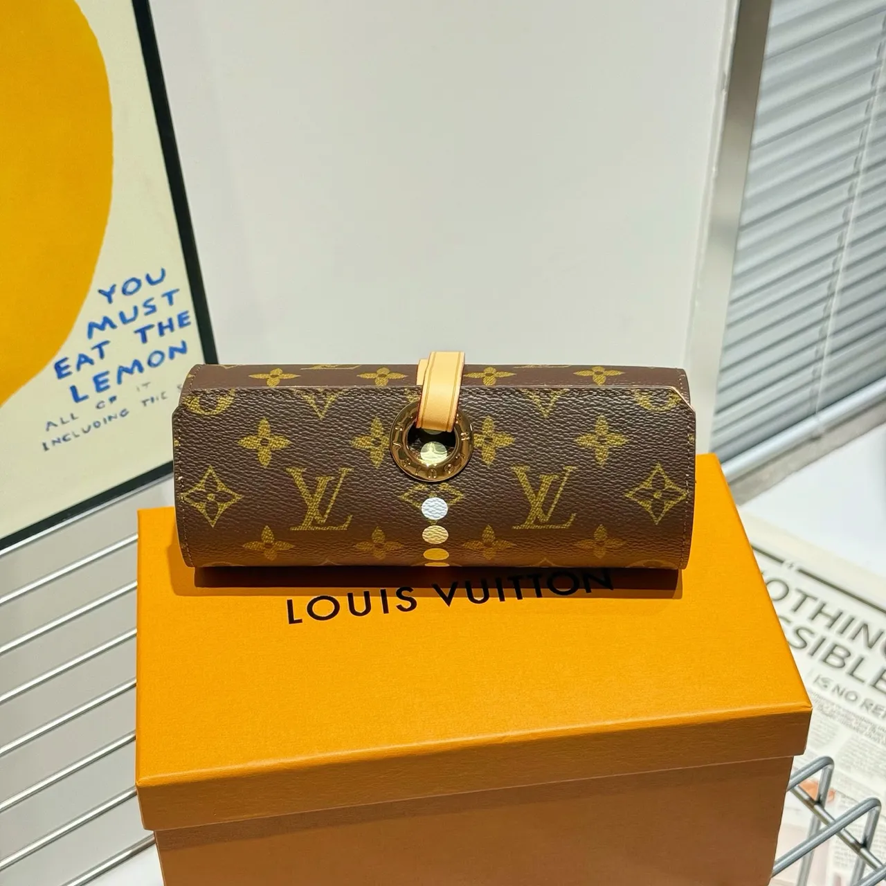 Louis Vuitton Brown Beige Monogram Canvas Cylindrical Roll-Top Wristlet