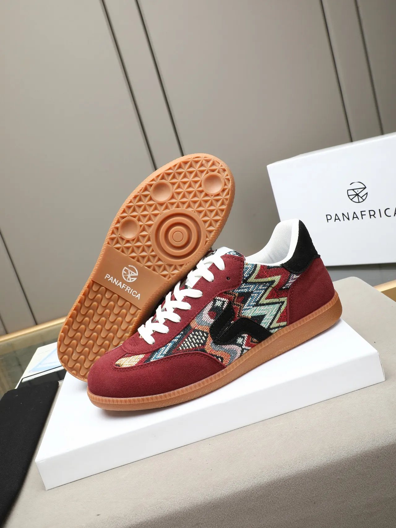 Burgundy and Multicolor Woven Panel Suede Lifestyle Sneaker