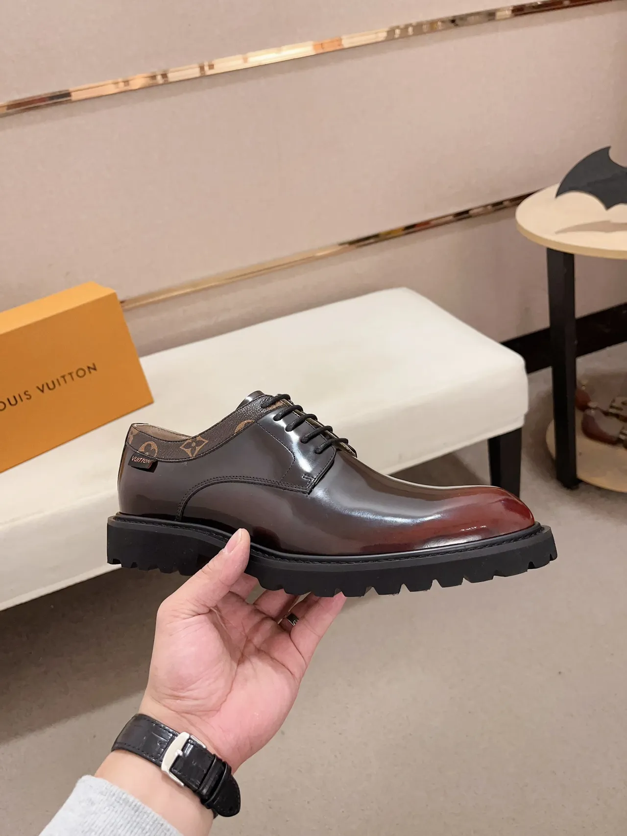 Louis Vuitton LV Trail Burgundy Polished Leather Oxford Shoes