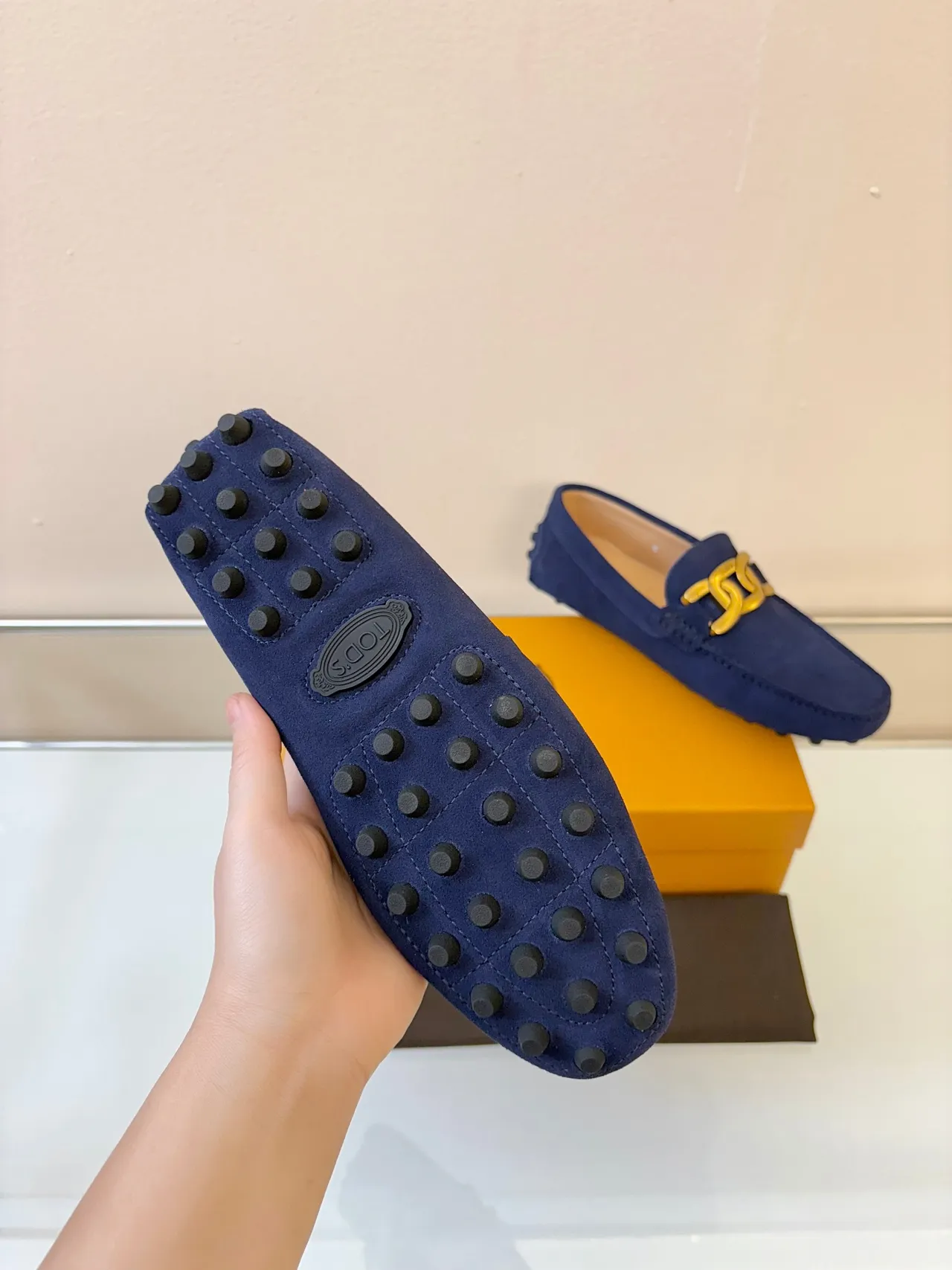 Tod's Double G Loafer Navy Suede Gold Buckle Loafers