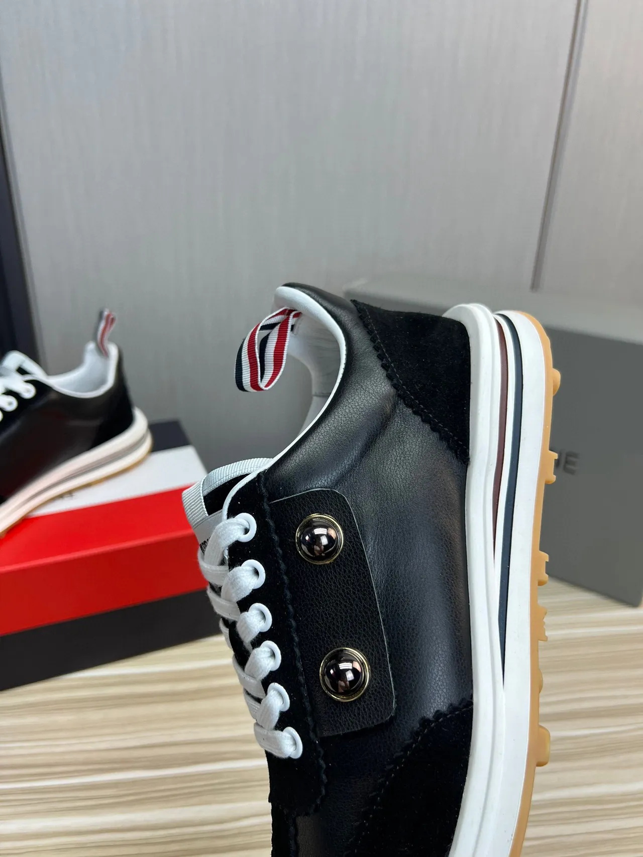 Thom Browne Button Strap Black Suede and Leather Lifestyle Sneaker
