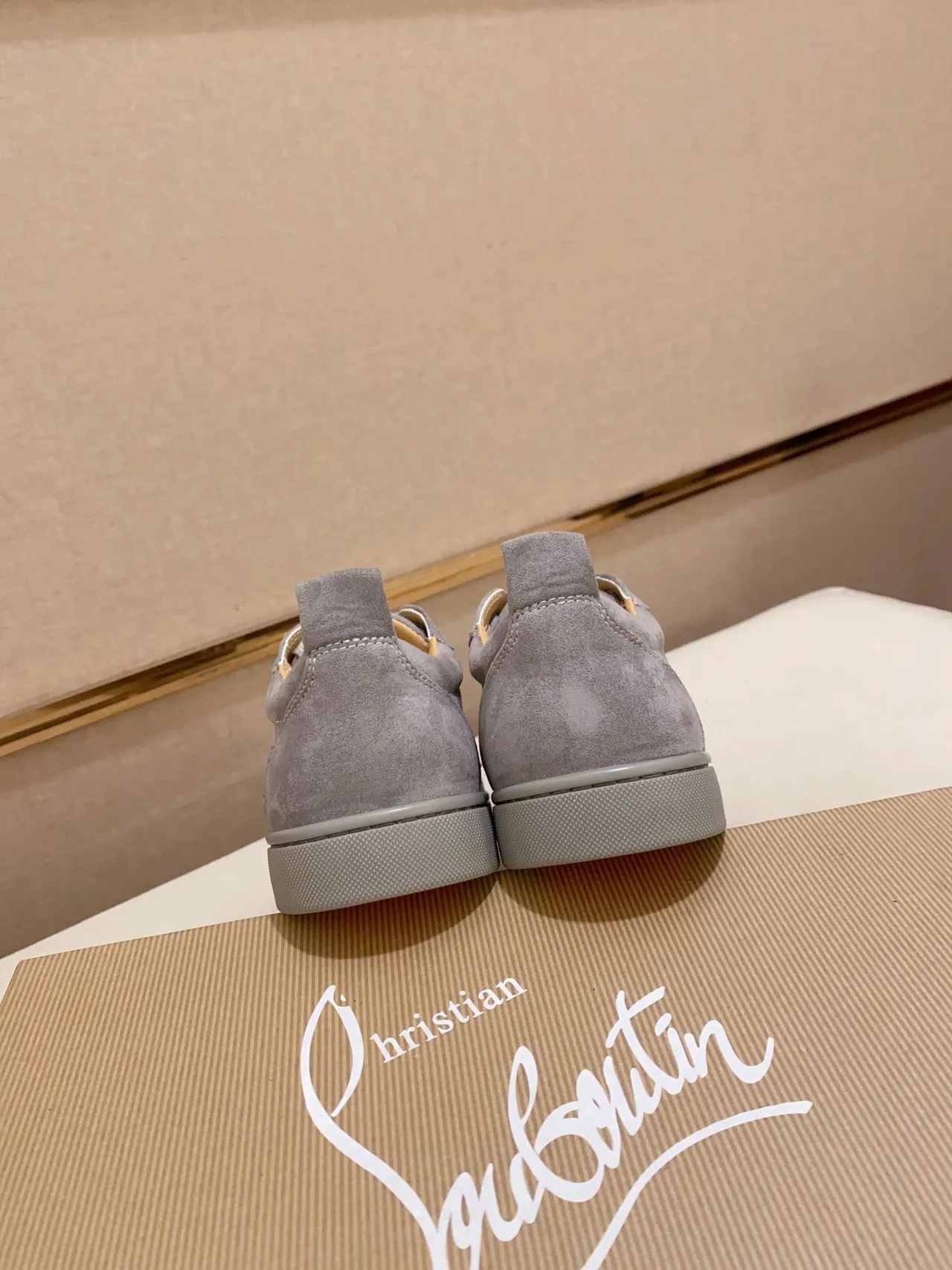 Christian Louboutin Gray Beige Suede Upper Spiked Toe Cap Lifestyle Sneakers
