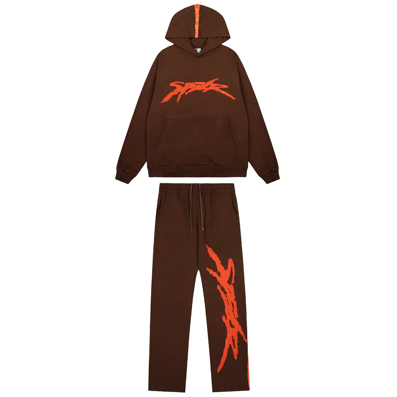 Brown or Black Graphic-Print Oversized Hoodie and Sweatpants Tracksuit