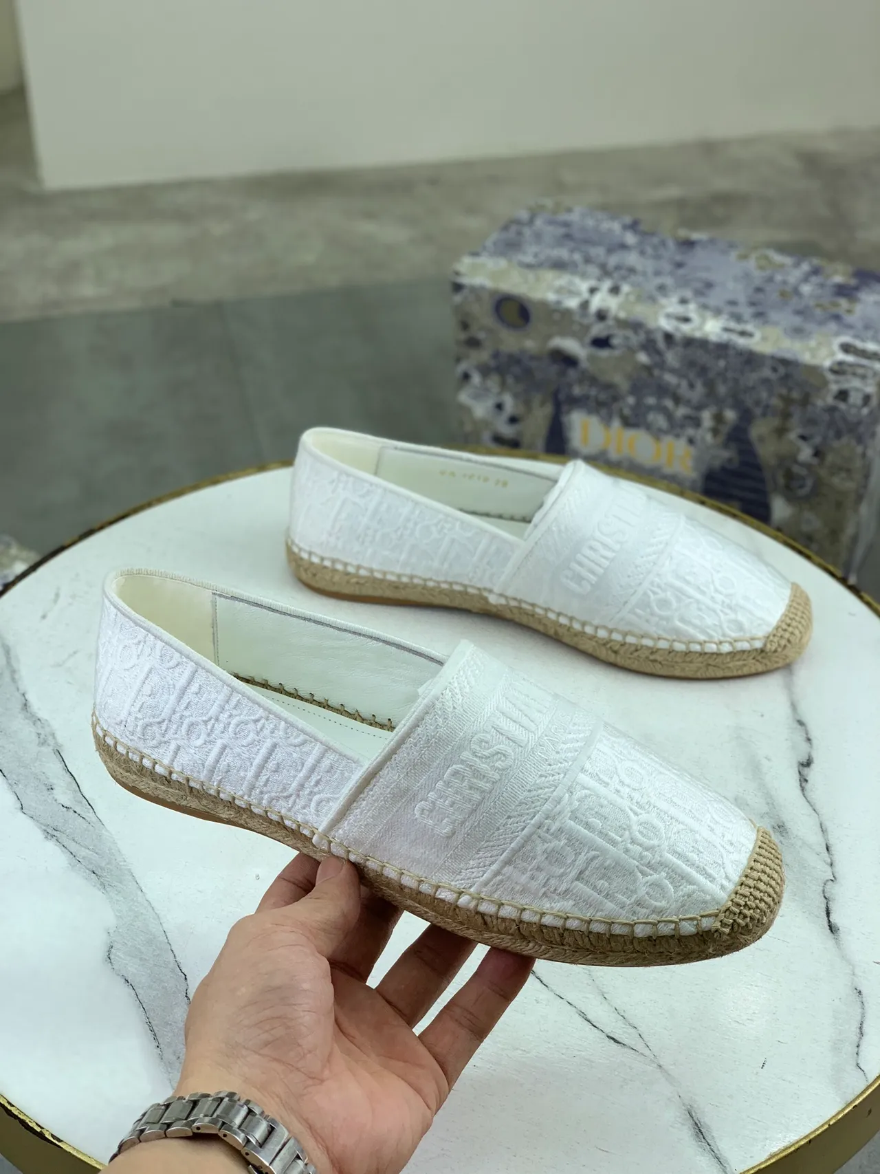 Dior Espadrille White Jacquard Oblique Slip-On Boat Shoes
