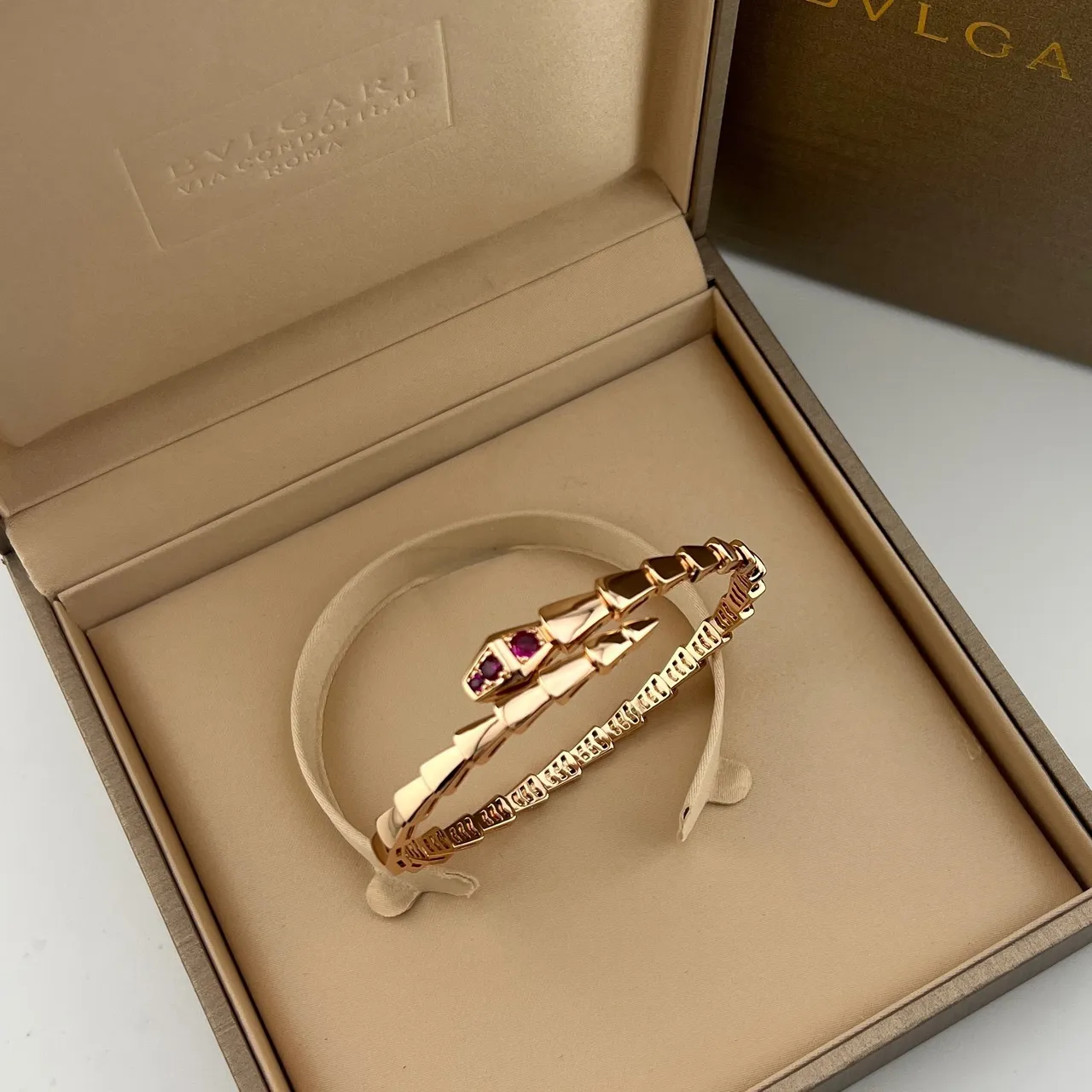 Bvlgari Serpenti Rose Gold Ruby-Eye Snake Bracelet