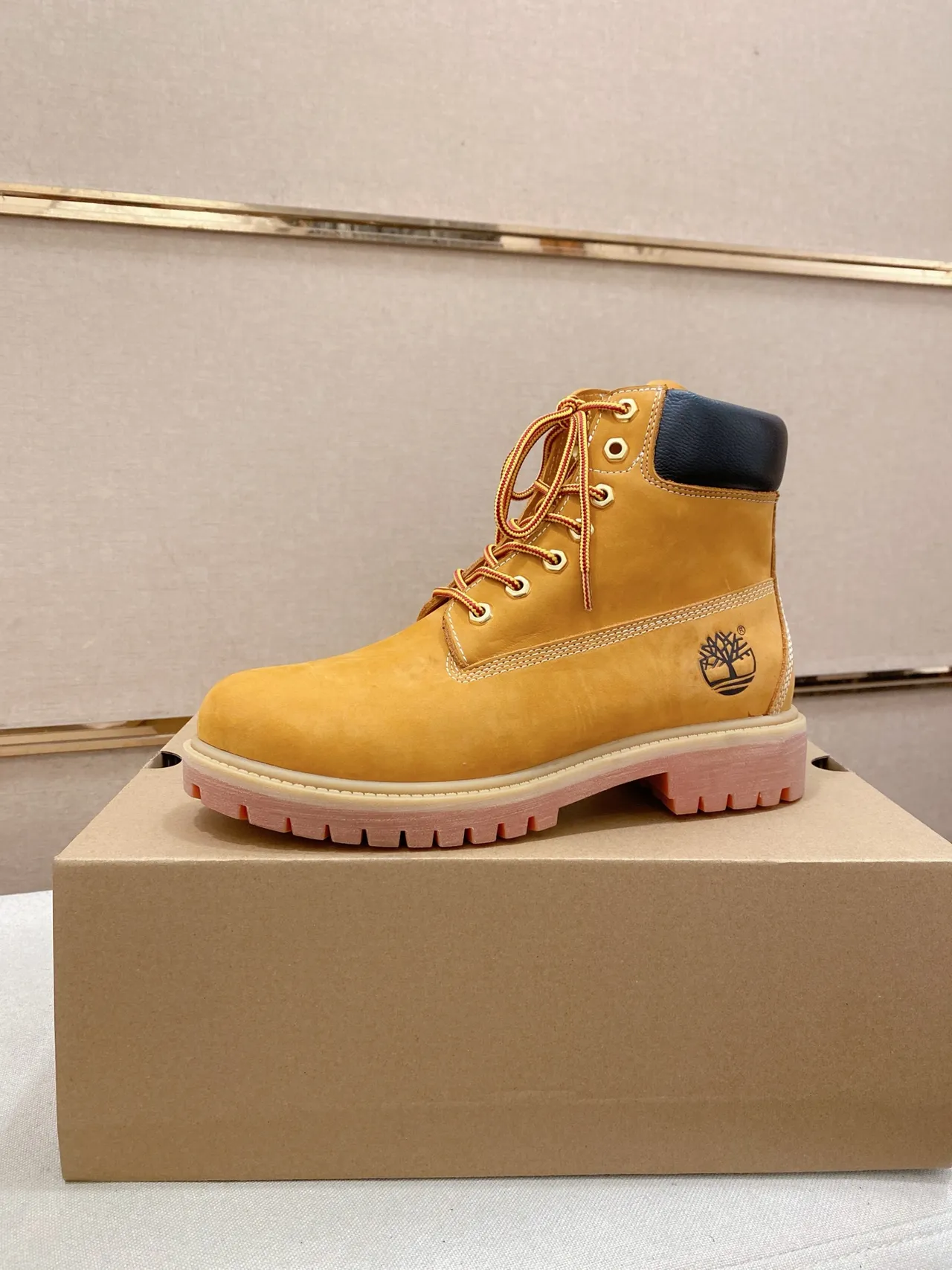 Timberland Premium 6-Inch Mustard Yellow and Navy Work Boot