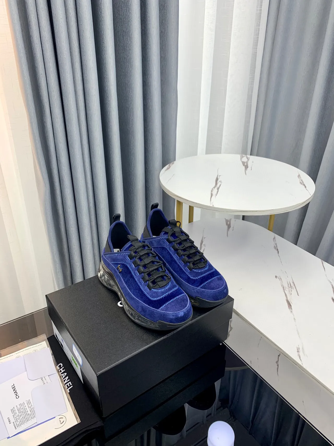 Chanel Cloud Blue Suede Transparent Sole Chunky Sneakers