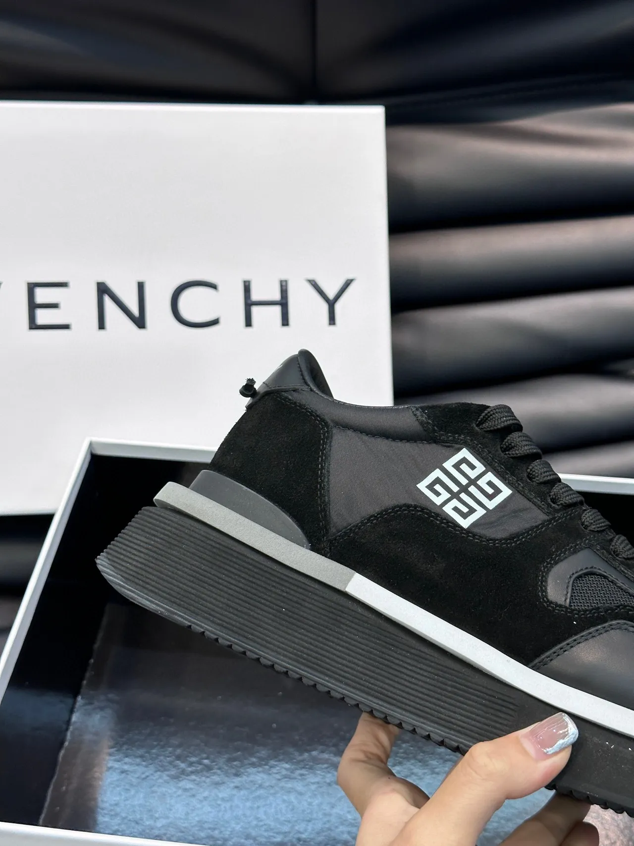 Givenchy Black White Platform Sole Mixed-Material Upper Chunky Sneakers