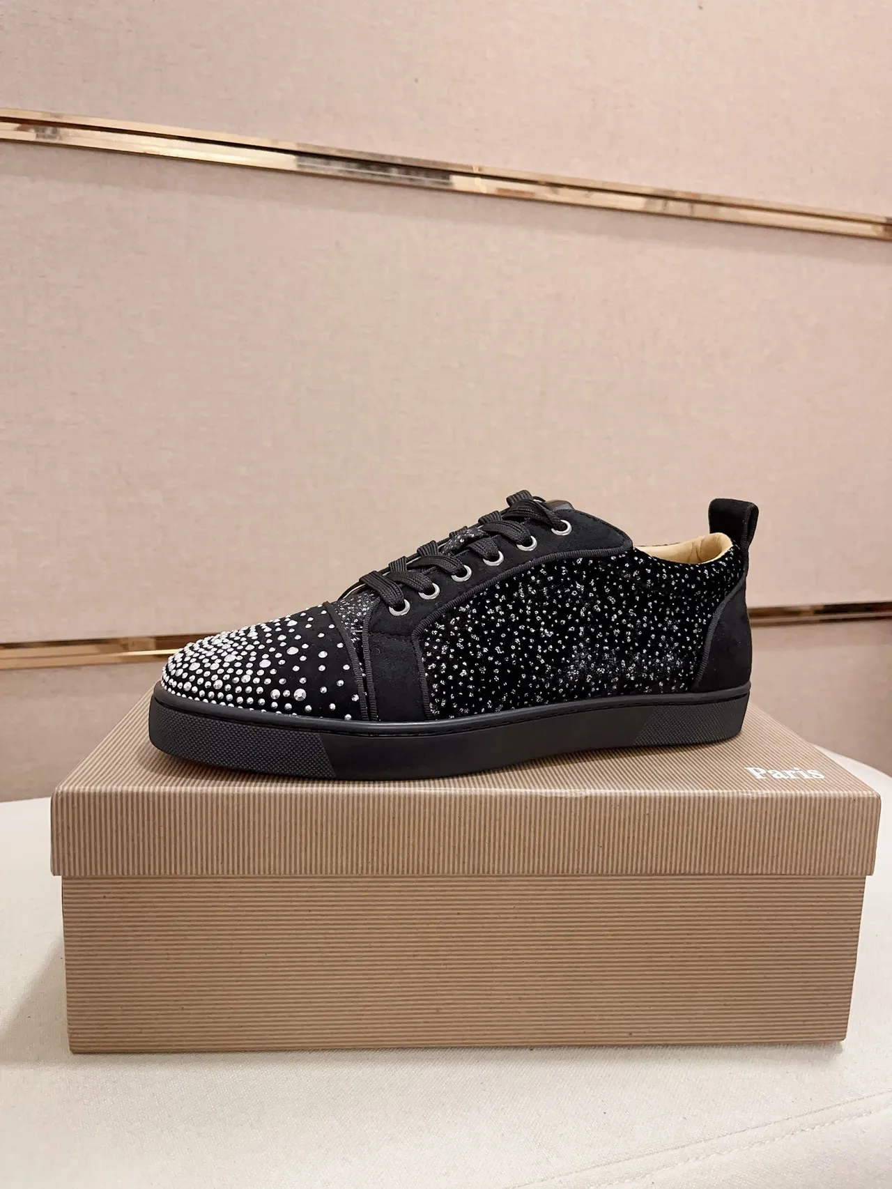 Christian Louboutin Crystal-Embellished Black Suede Low-Top Sneakers