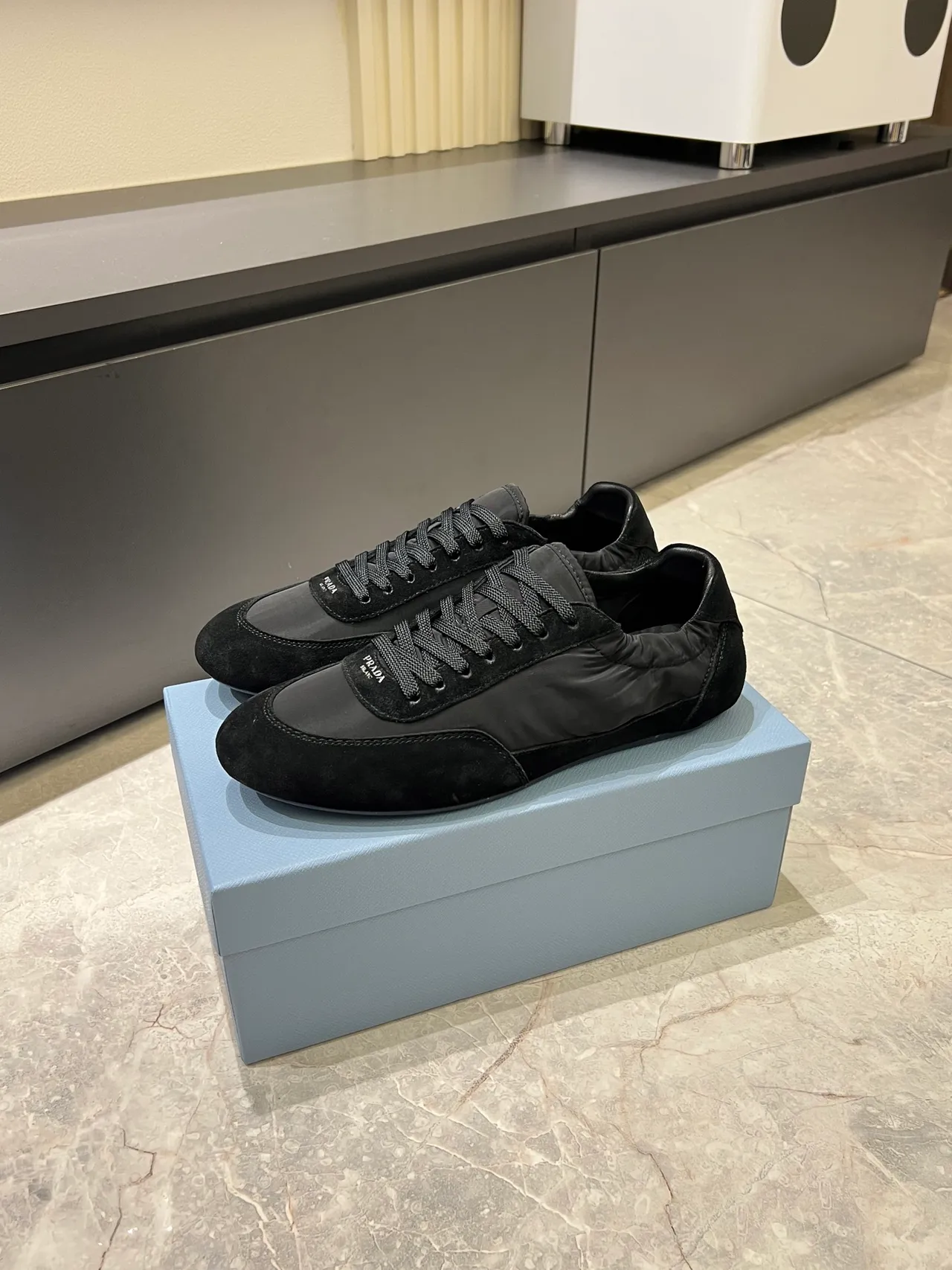 Prada Cloudbust Black Suede And Nylon Upper Elasticated Collar Lifestyle Sneakers