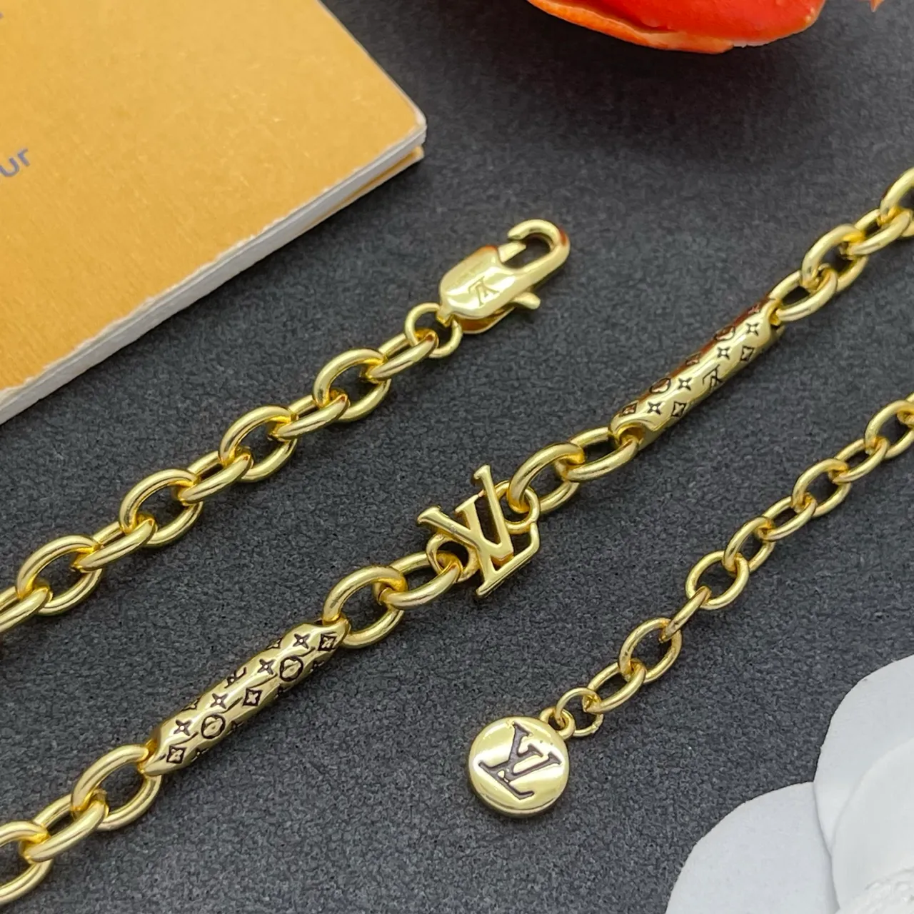 Louis Vuitton Monogram Gold Chain Links Necklace