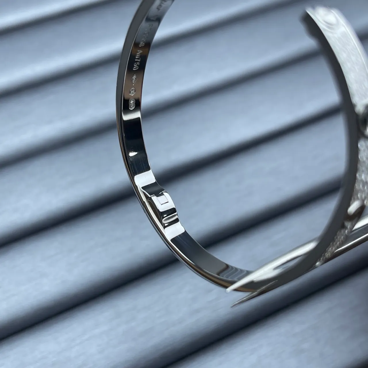 Cartier Love Silver Gold Hinged Bangle Pavé-Set Stones Bracelet