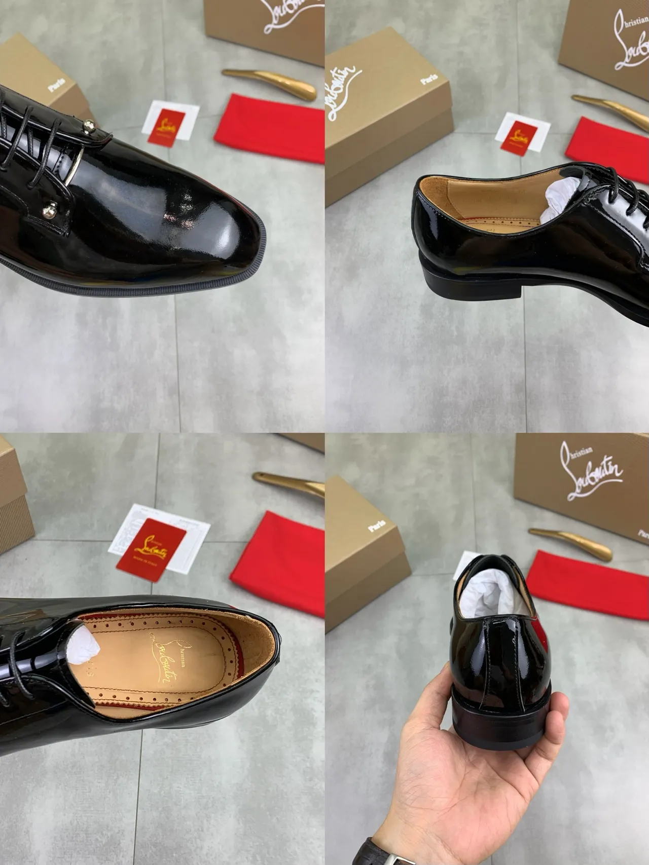 Christian Louboutin Glossy Patent Black Cap-Toe Oxford Shoes