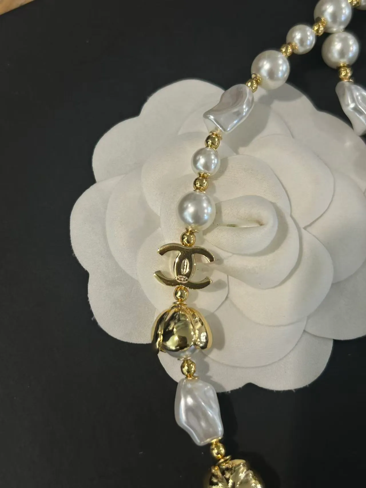 Chanel Pearl and Gold-Tone CC Logo Baroque Strand Necklace
