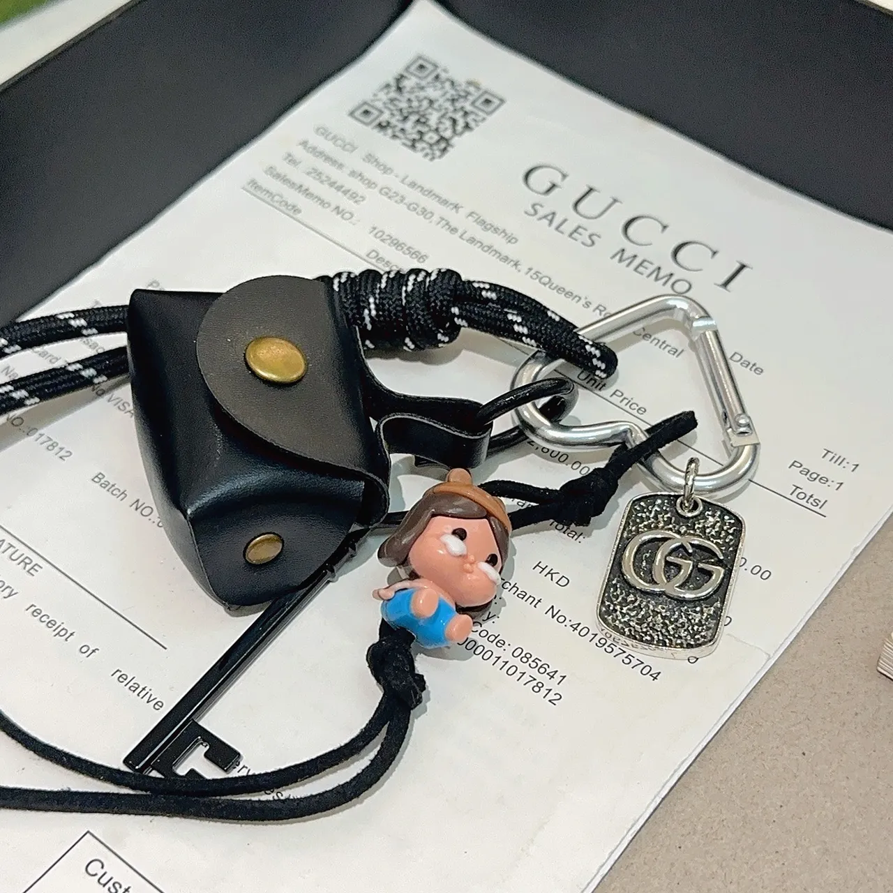 Gucci Black Gold Mini Leather Pouch Paracord Lanyard Camera Bag