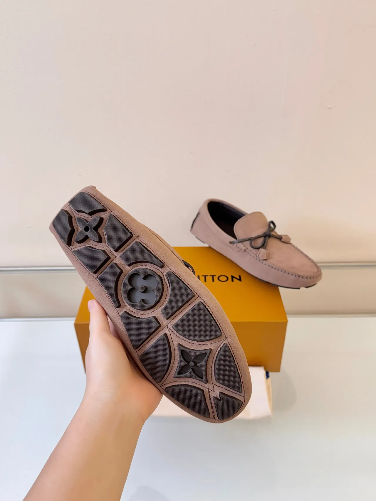Louis Vuitton Loafer Beige Black Suede Upper Moccasin Stitching Loafer