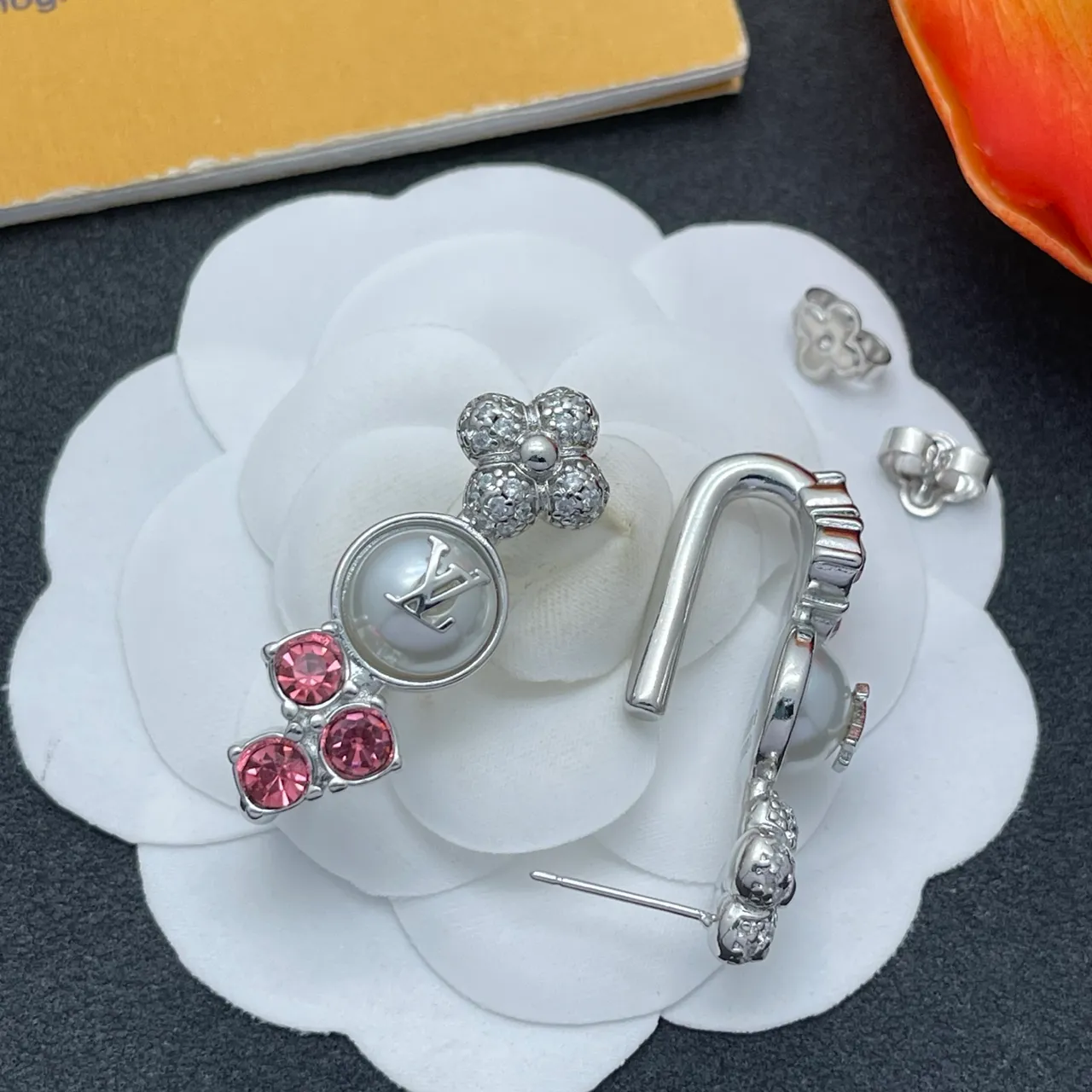 Louis Vuitton Floral Pearl and Pink Crystal Earrings