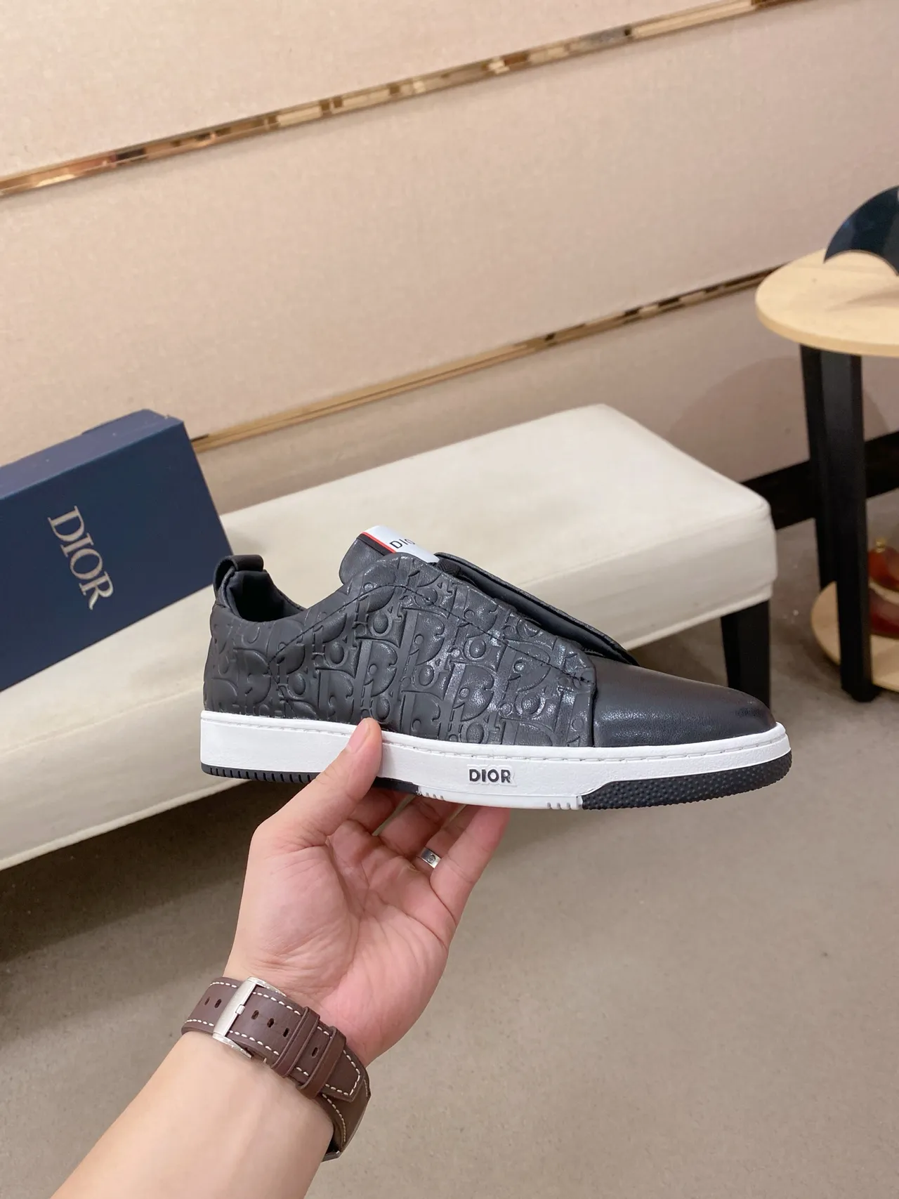 Dior B23 Monogram Slip-On Black and White Lifestyle Sneakers