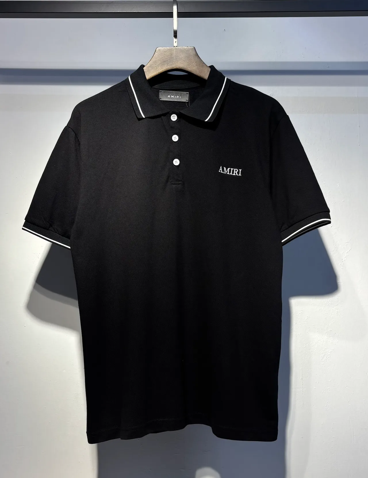 Amiri Black White Piqué Knit Contrast Piping Polo Shirt