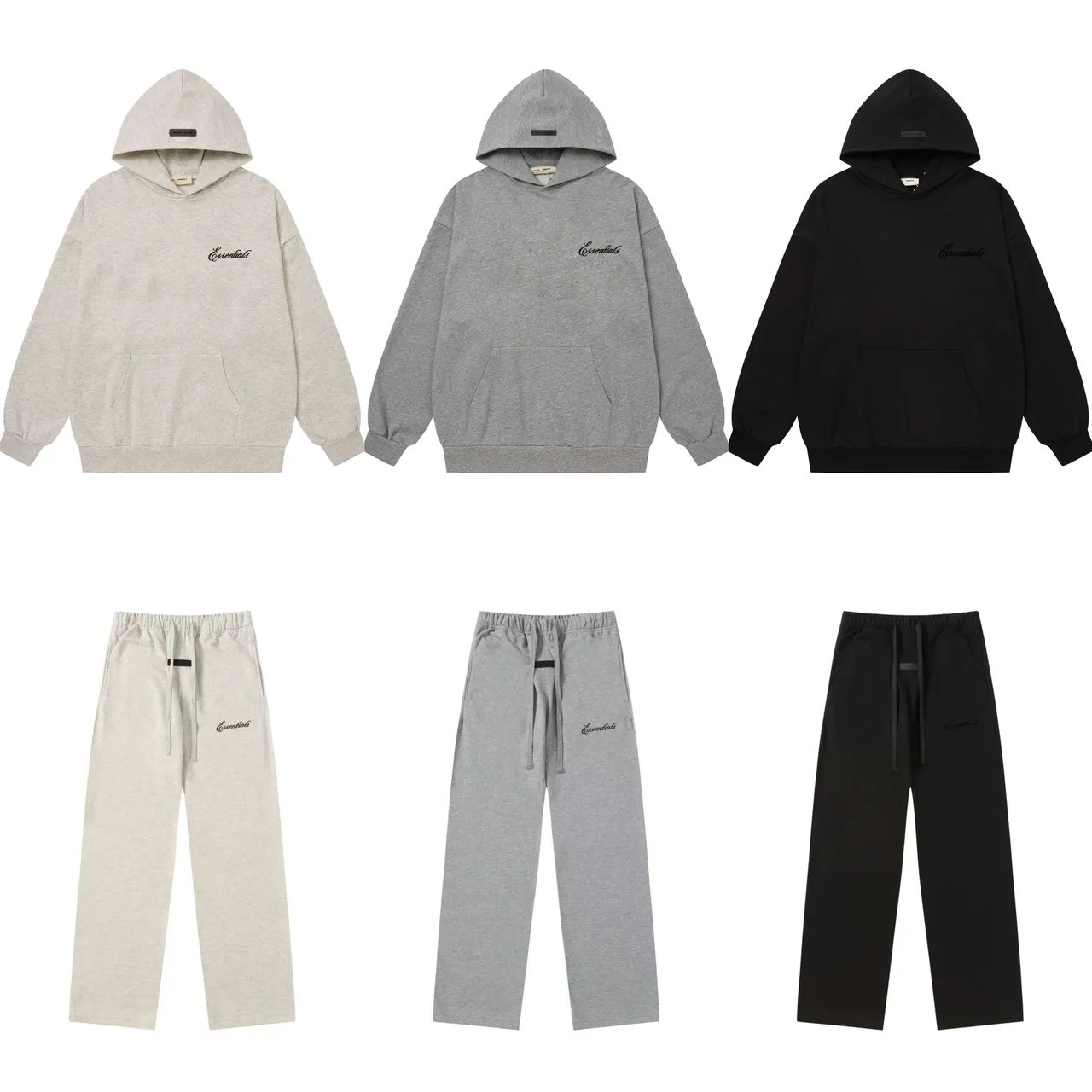Fear of God Essentials Gray Black Oversized Fit Minimalist Embroidery Hoodie