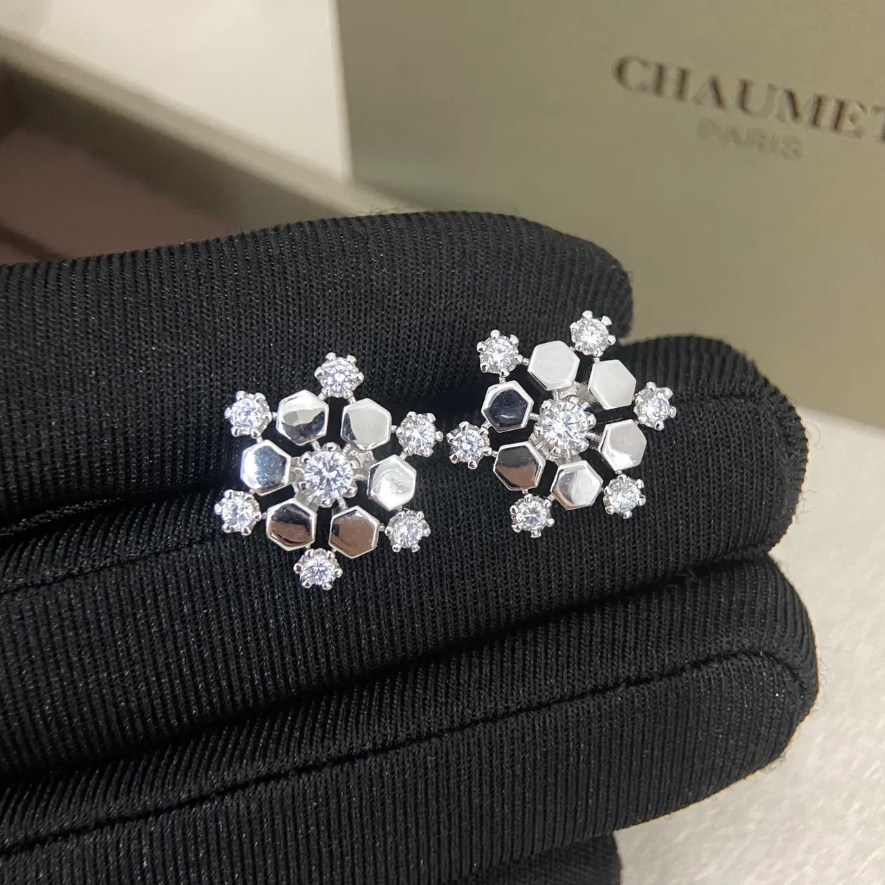 Chaumet Bee My Love Honeycomb Pavé Crystal Stud Earrings
