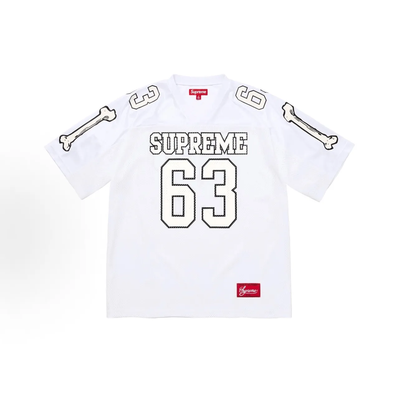 Supreme Football White Black Mesh Construction Stitched-Outline Lettering Jersey