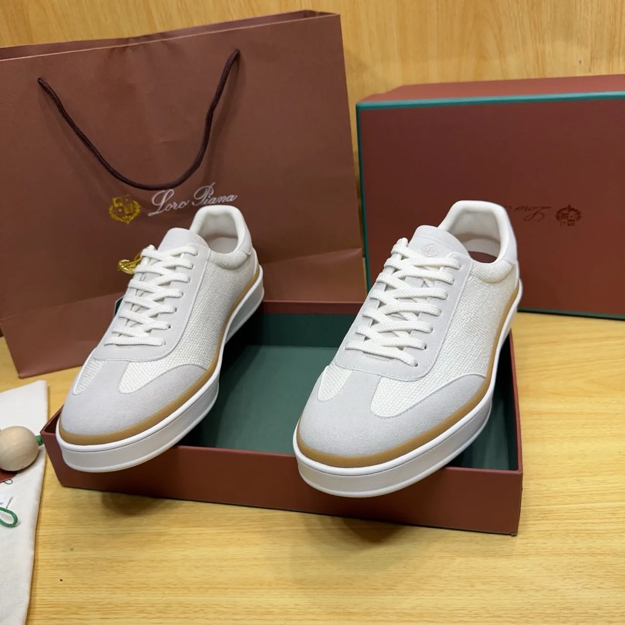 Loro Piana White Textile-Suede Platform Lifestyle Sneakers