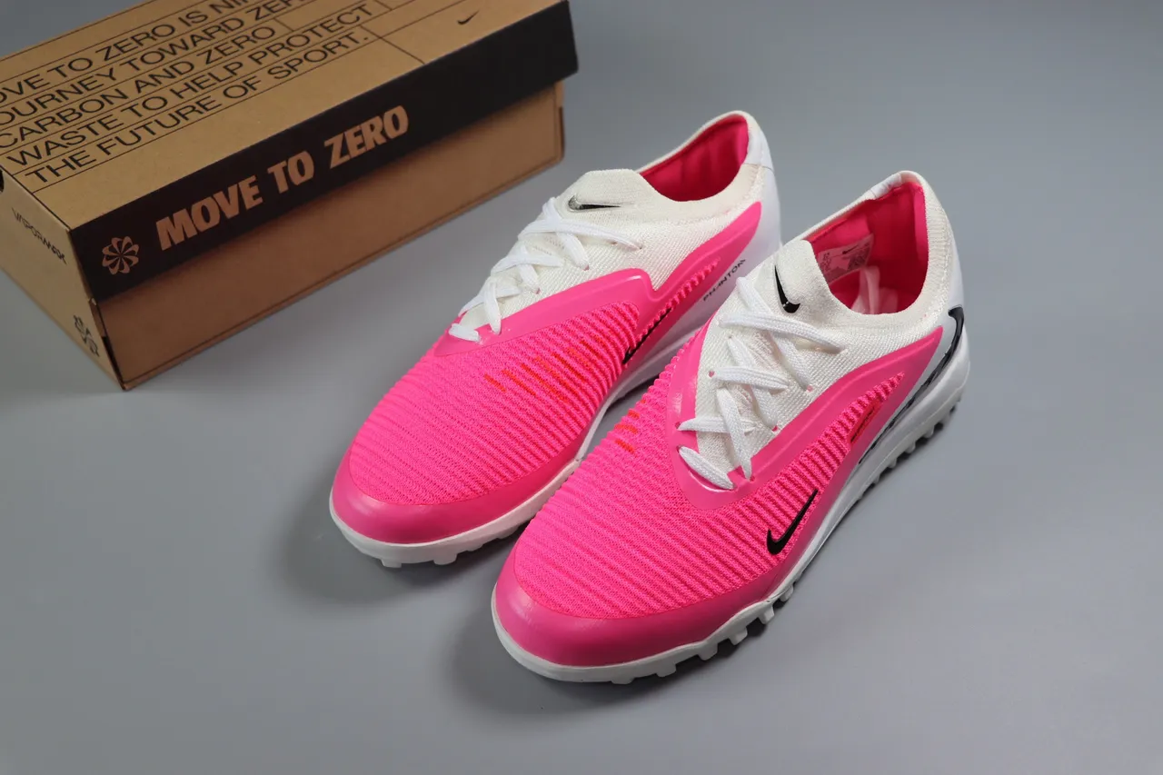 Nike Pink Green Low-Cut Synthetic Overlay Cage Artificial-Grass Soccer Shoes