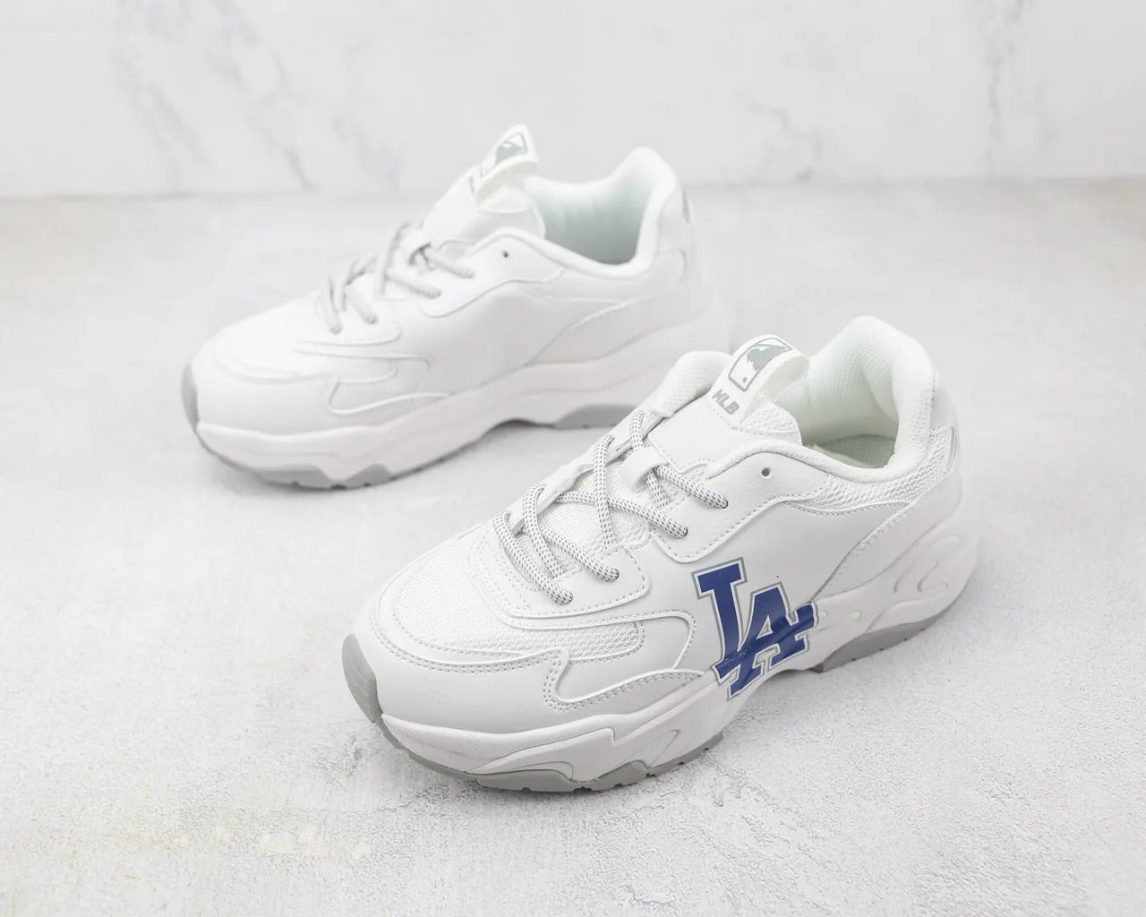 Mitchell & Ness White Blue Sole Team Logo Branding Chunky Sneakers