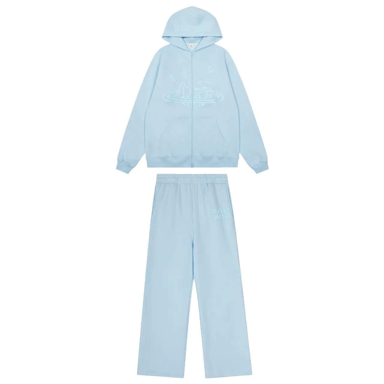 Broken Planet Oversized Light Blue Zip-Front Hoodie and Wide-Leg Sweatpants Tracksuit