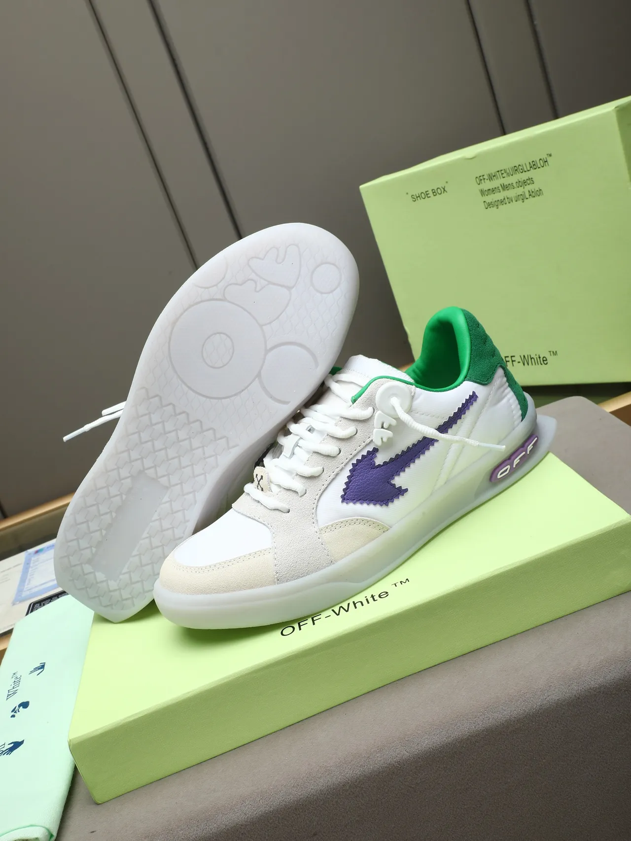 Off-White Arrow Motif White Green Purple Lifestyle Sneakers