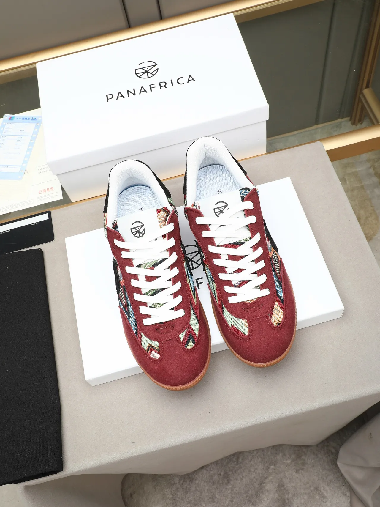 Burgundy and Multicolor Woven Panel Suede Lifestyle Sneaker