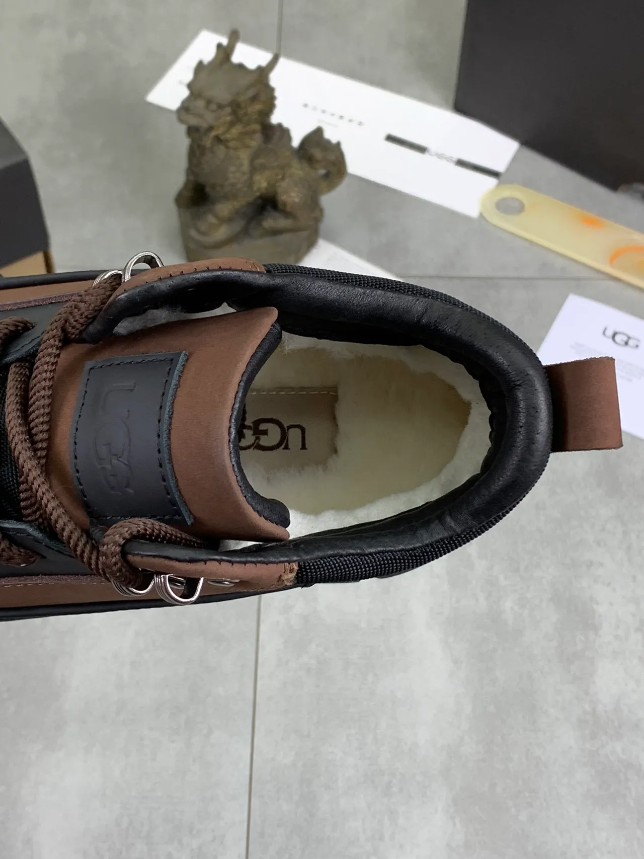 UGG Tasman Gray Brown Lace-Up Shearling-Lined Snow Boots