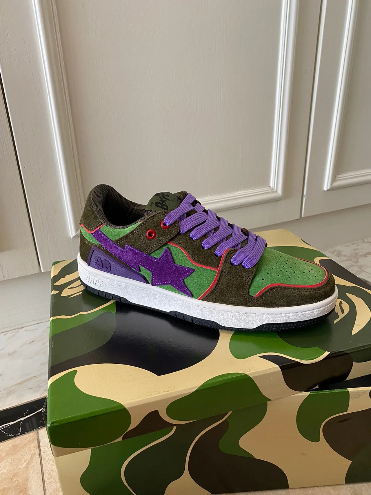 A Bathing Ape BAPE STA Army Green Purple Low-Top Suede And Textile Upper Lifestyle Sneakers