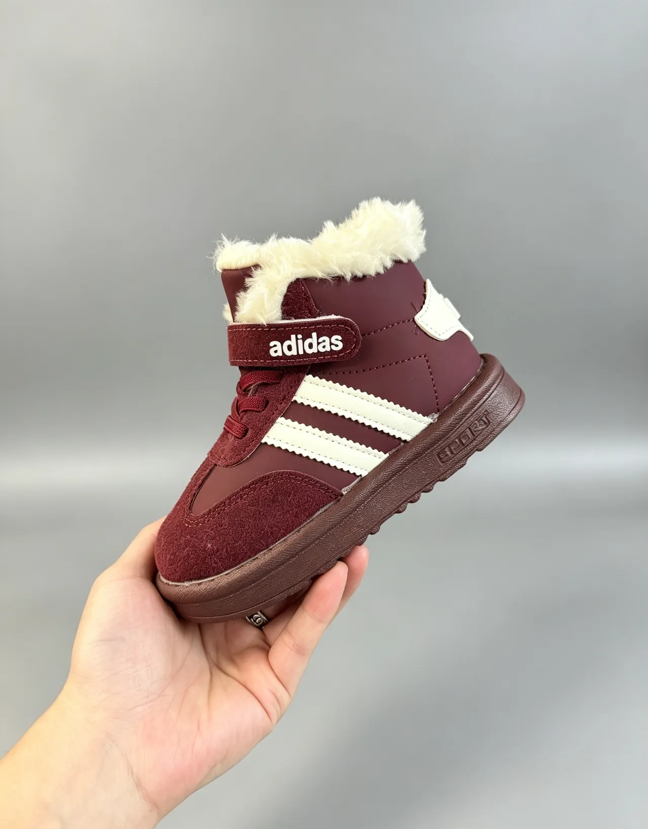 Adidas Brown White Fur-Lined Collar Three-Stripe Side Panel Snow Boots