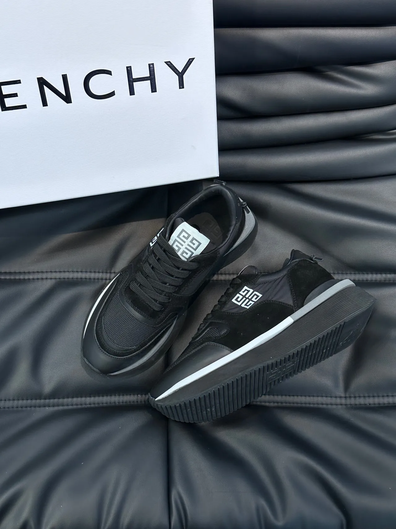 Givenchy Black White Platform Sole Mixed-Material Upper Chunky Sneakers