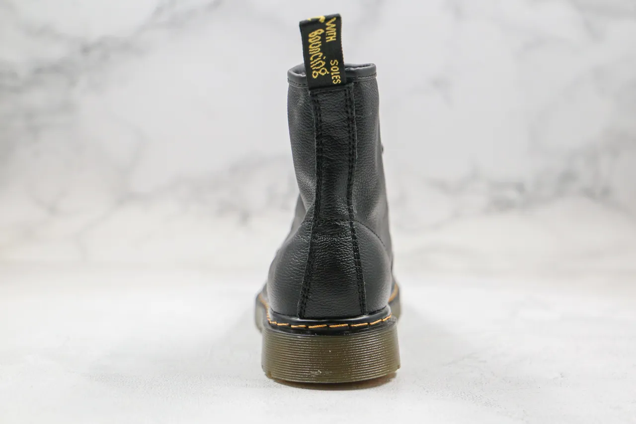 Dr. Martens 1460 Black Smooth Leather Yellow Welt Martin Boots