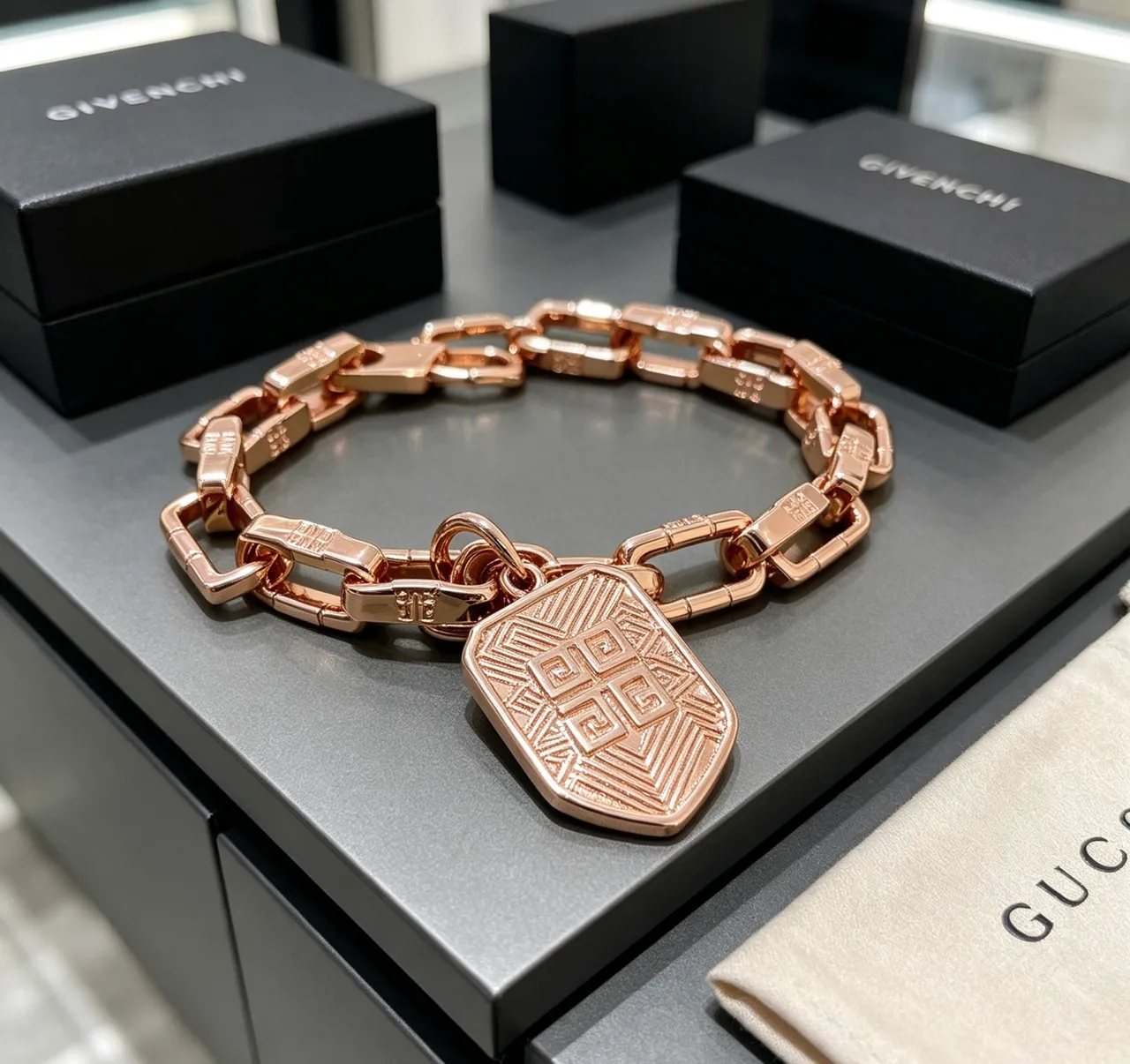 Givenchy Chunky Link Rose-Gold Geometric Pendant Bracelet