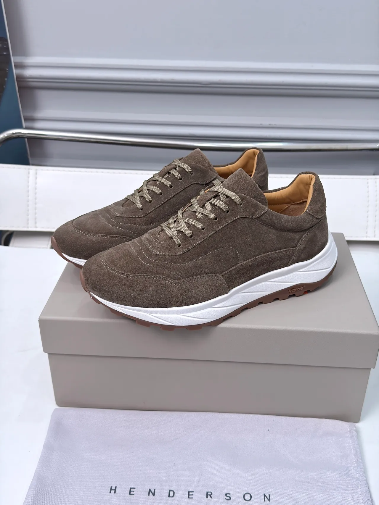 Brown White Suede Upper Chunky Layered Sole Sneakers
