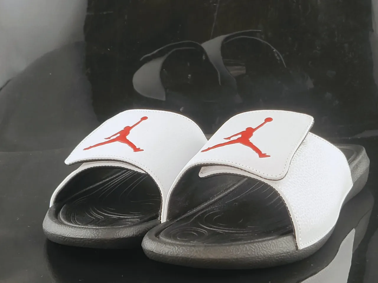 Air Jordan Slide White Black Molded Rubber Sole Textured Outsole Slippers