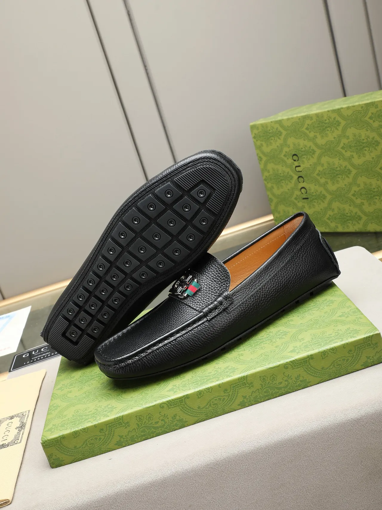 Gucci Horsebit 1955 Black Pebbled Leather Loafer