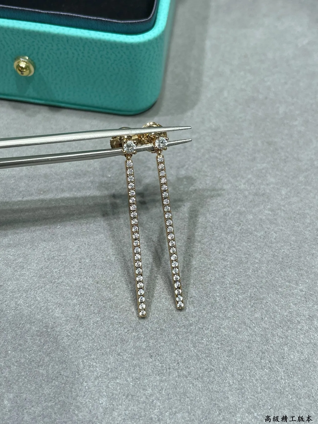 Tiffany & Co. Gold Silver Linear Drop Pavé-Set Earrings