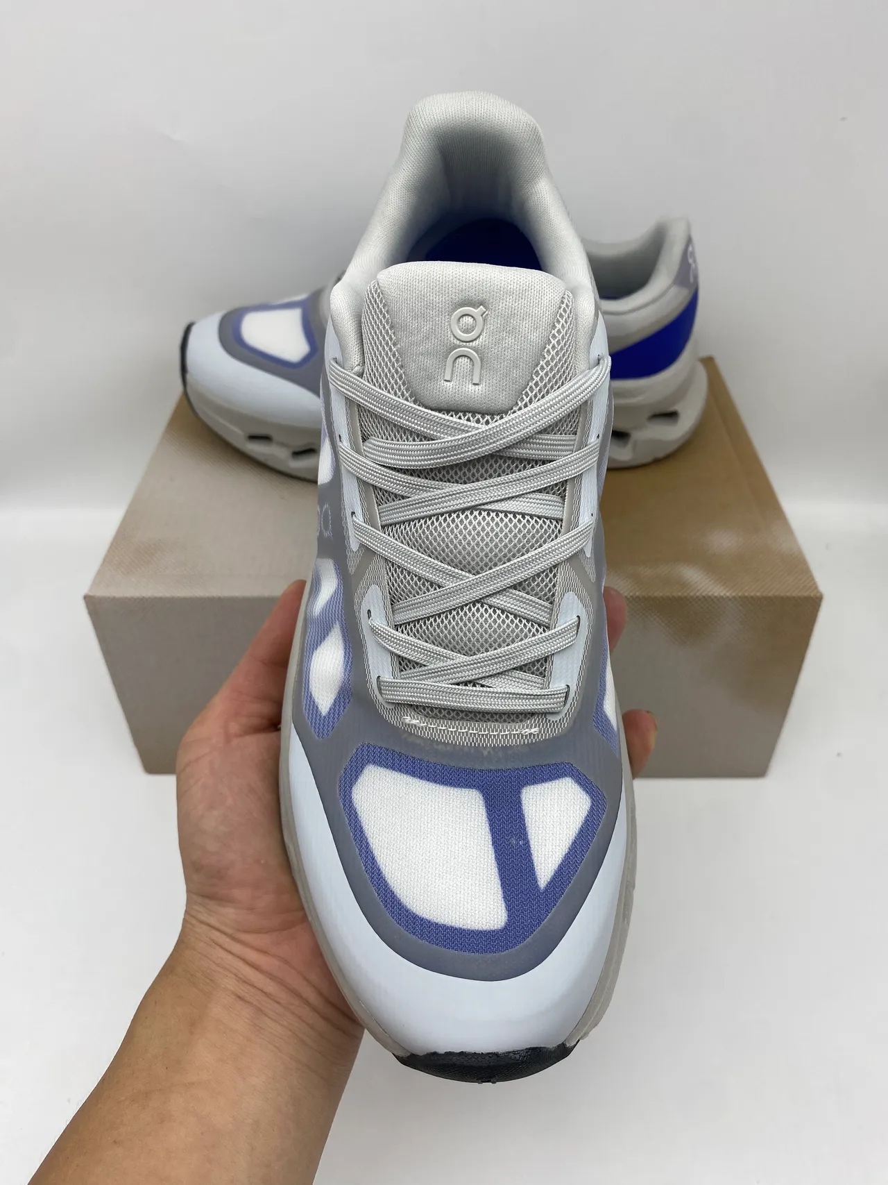 On Beige Gray Sculpted Open-Cell Midsole Mesh And Synthetic Overlay Upper Running Shoes
