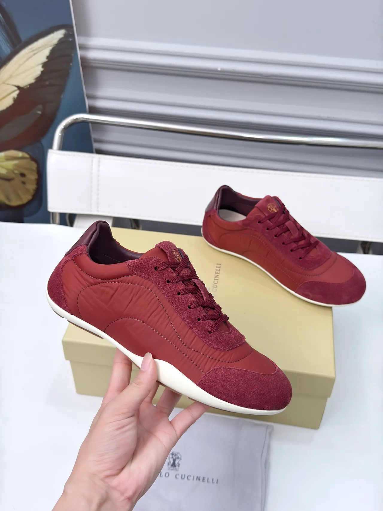 Polo Cucinelli Red Suede and Leather Panelled Lifestyle Sneakers
