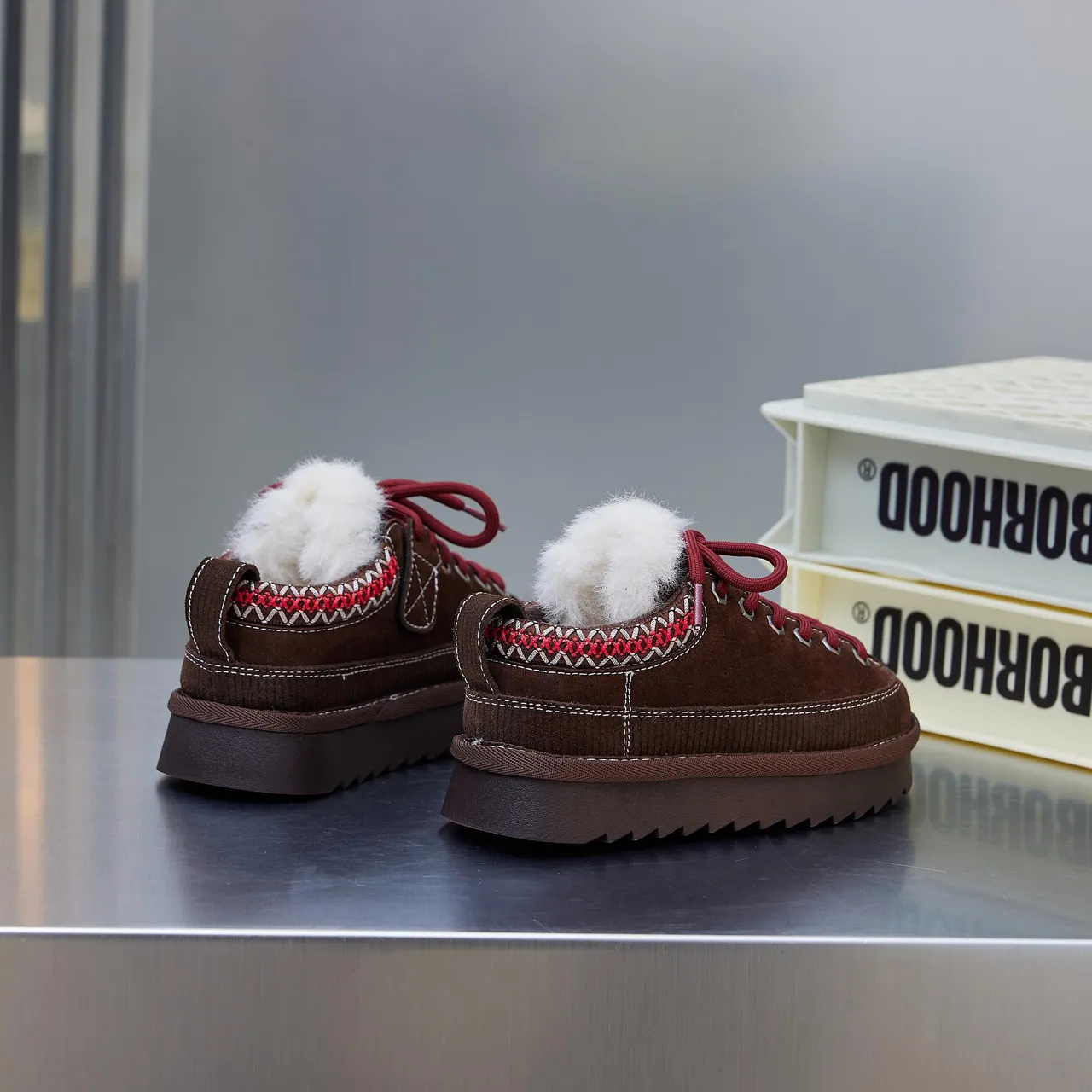 Brown Beige Platform Sole Plush Lined Snow Boots